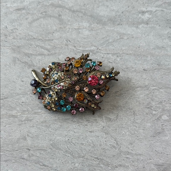 Jewelry - Ornate Pink and Blue Brooch with Intricate Metalwork